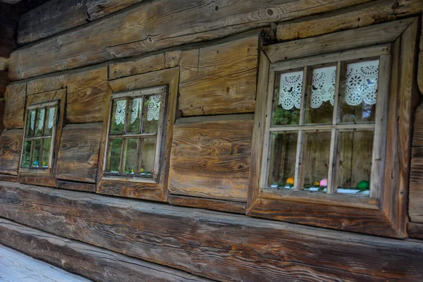 Cadre Fenêtre Bois Grondé Très Ancien Fenêtres Avec Architraves Bois — Photo