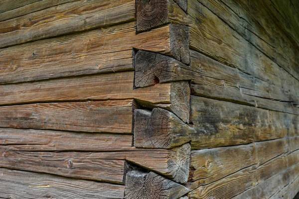 Esquina Una Casa Hecha Troncos Madera Junta Esquina Una Casa — Foto de Stock