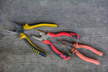 Paslı kerpeten. Bulanık doğal arka planda eski paslı pense açık. Eski bir çalışma aracı. Seçici yumuşak odaklanma. Resmi kapat.