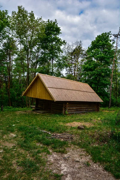 Dřevěný Dům Lese Starý Dřevěný Dům Uprostřed Lesu Starý Dřevěný — Stock fotografie