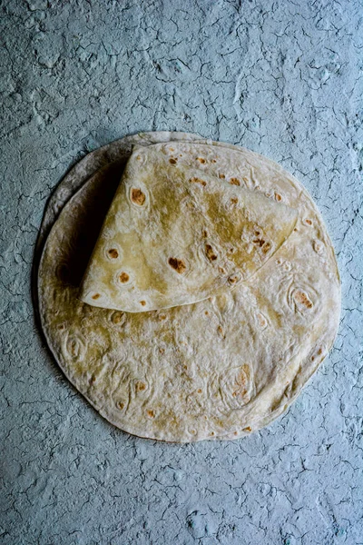 Ronde Tarwe Tortilla Close Lavash Turks Toiletbrood Witte Tortilla Een — Stockfoto