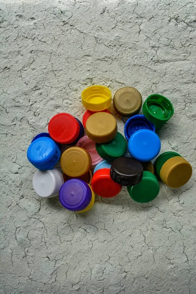 Huge Number Colorful Plastic Bottles Tops Detail Colourful Plastic Stoppers — стоковое фото