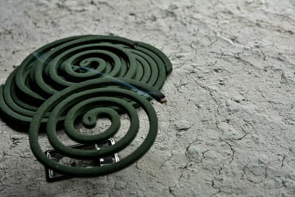 Mosquito Coil Burning Prevent Bugs Bothering Campers Smoking Aromatic Spiral — Stok fotoğraf