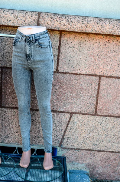 Many Jeans Closet Stack Jeans Shelf Concept Buy Shop Window — Stockfoto