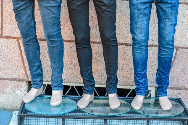 Many Jeans Closet Stack Jeans Shelf Concept Buy Shop Window — Fotografia de Stock