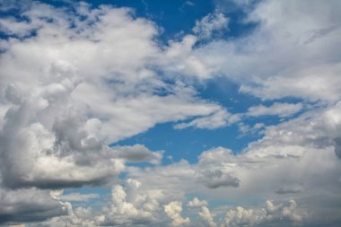 Photo of some white whispy clouds and blue sky cloudscape .Beautiful blue sky and white fluffy clouds .