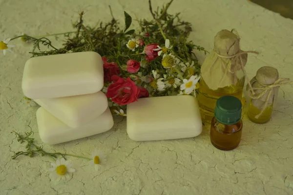 Natural Soap Chamomile Eco Oil Nature Treatment Ecology Essential Handmade — Stock Fotó