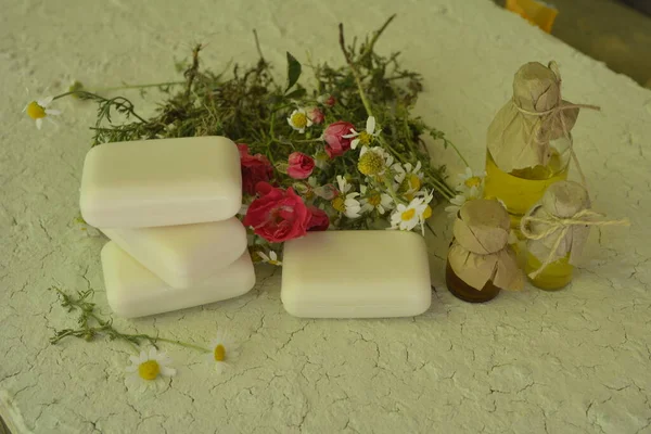 Natural Soap Chamomile Eco Oil Nature Treatment Ecology Essential Handmade — 스톡 사진
