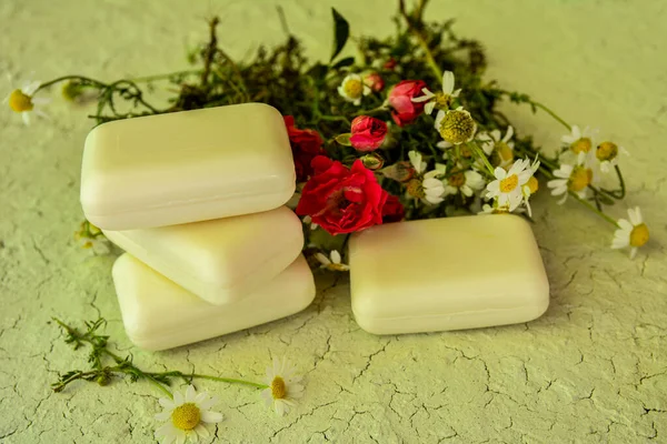 Natural Soap Chamomile Eco Oil Nature Treatment Ecology Essential Handmade — Fotografia de Stock