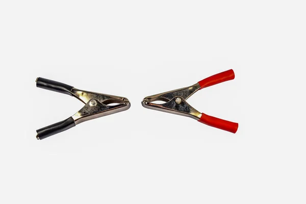 Black Red Electrical Clamps Isolated White Background Electrical Connectors Clamps — Stok fotoğraf