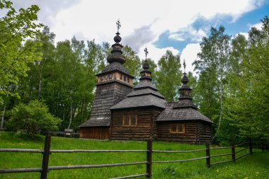 Lviv.Ukraine.June 2022.Old ancient wooden church in Lviv..Church of Saints Olga and Vladimir in Lviv skansen.