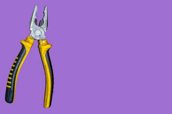 Pliers Isolate Purple Background Technician Equipment Tools Tong Squeeze Something — Stockfoto