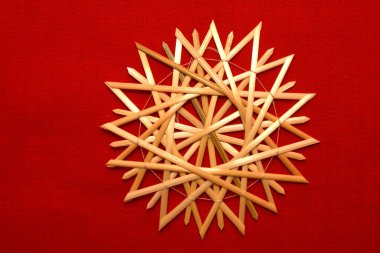 Very beautiful snowflakes woven from rye straw. Folk craft traditions.