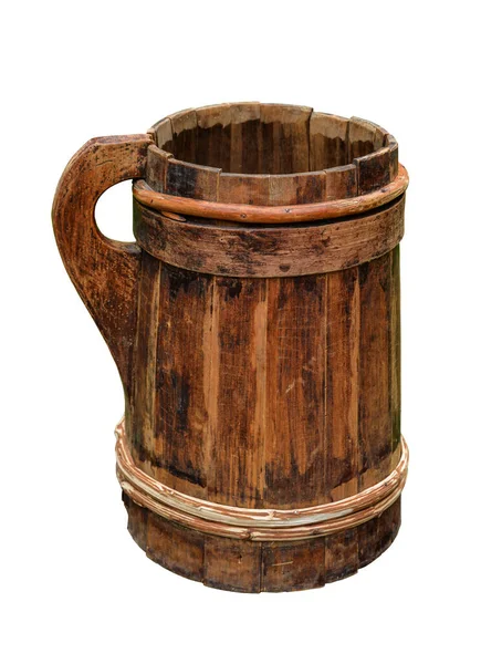 Old Cracked Wooden Buckets Traditional Water Container Wooden Bucket Old — Zdjęcie stockowe