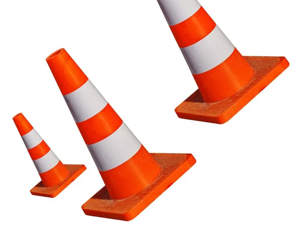 Orange Traffic Cone Road Works Isolated White Background Bright Orange — Stockfoto