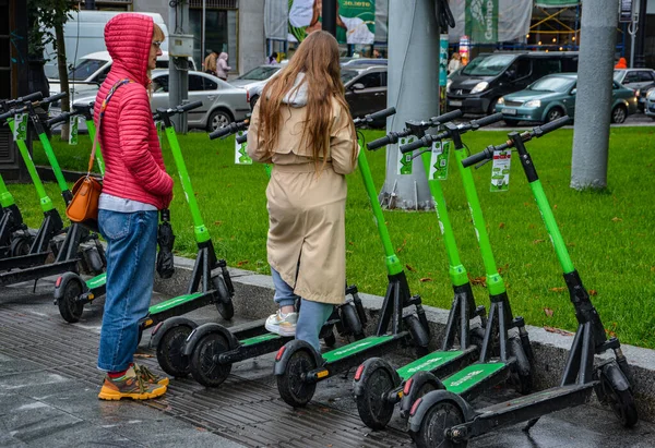 Lviv Ukraine July 2021 Rental Electric Scooters City Street Electric — Stock Photo, Image