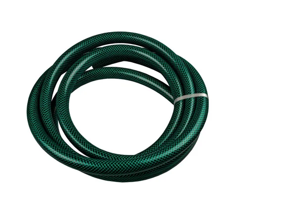 Green Plastic Hose Isolated White Background Green Hose Watering — Stock Photo, Image