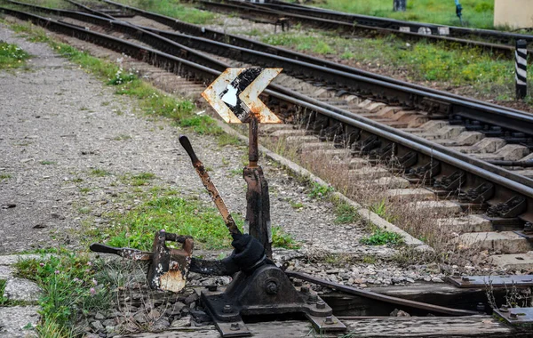 Seta Para Mudar Caminho Ferro Velho Ferroviário Arrows Old Interruptor — Fotografia de Stock