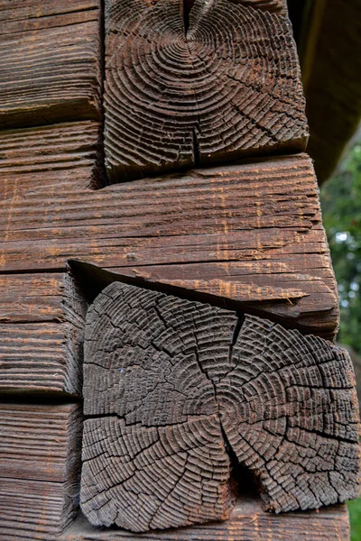 Corner House Made Wooden Logs Corner Joint Chopped Log House — ストック写真