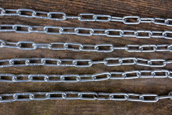 Muchas Muestras Una Cadena Gris Brillante Una Nueva Cadena Metal —  Fotos de Stock