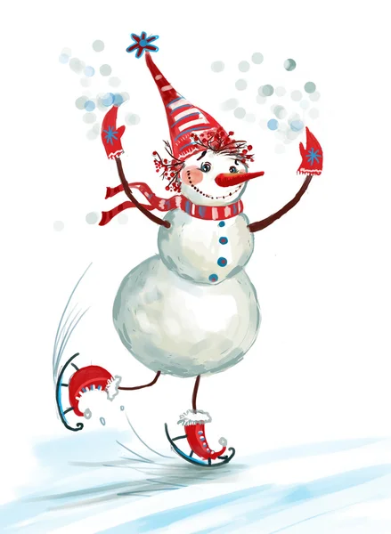 Buz pateni kardan adam. (Beyaz bir arka plan üzerinde)