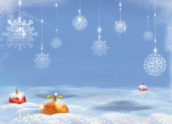 ? hristmas background.balls.snowflakes — 스톡 사진