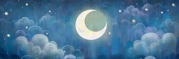 O céu noturno. Estrelas e lua.Ilustração românica — Fotografia de Stock