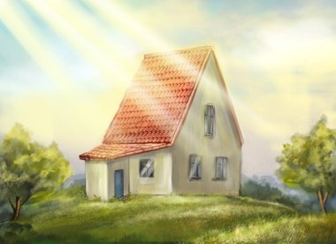 Country house. sunny morning. clipart