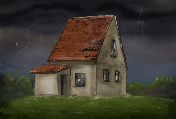 Una vecchia casa di campagna. Tempesta. Brutto tempo . — Foto Stock