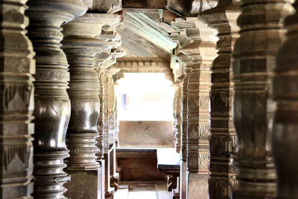 Selective Focus Few Pillars Carved Out Stone Madhukeshwara Temple Banavasi — Stock Photo, Image