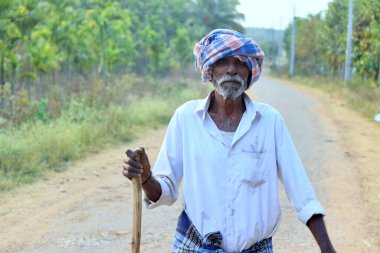 Davangere, Karnataka, India - Jan 07, 2022: A portrait of an old Indian farmer.