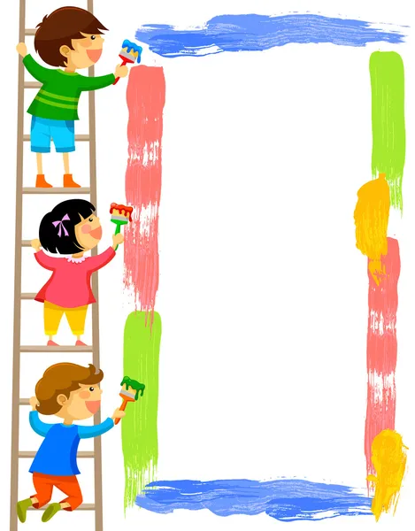 Niños pintando un marco — Vector de stock