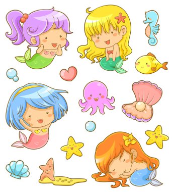 Cute mermaids collection clipart