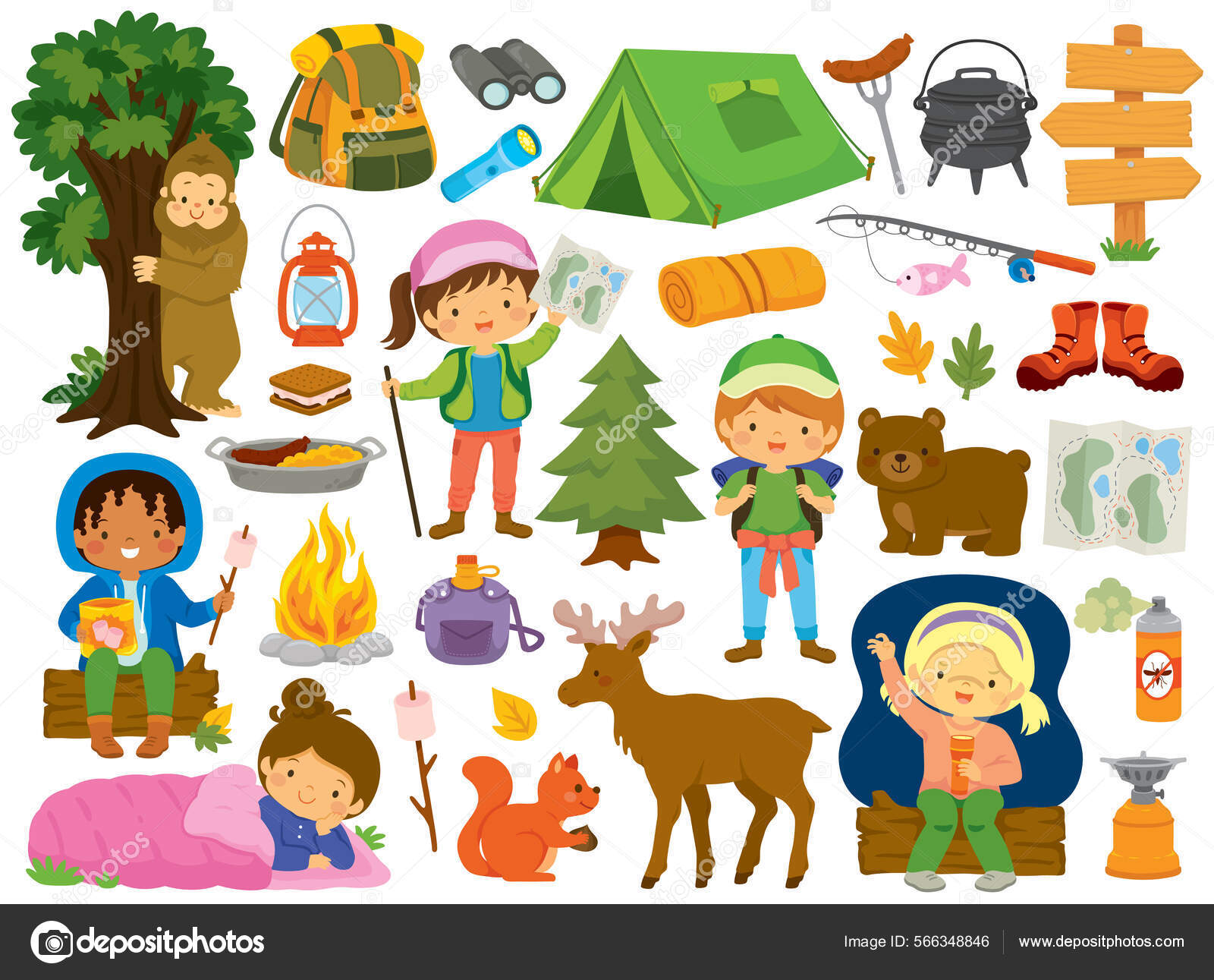 Set items for camping a collection cartoon Vector Image