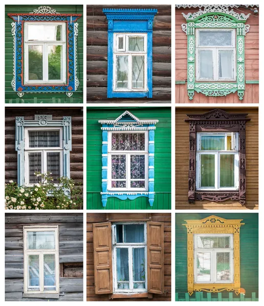 Conjunto de janelas de casas russas . Fotografias De Stock Royalty-Free