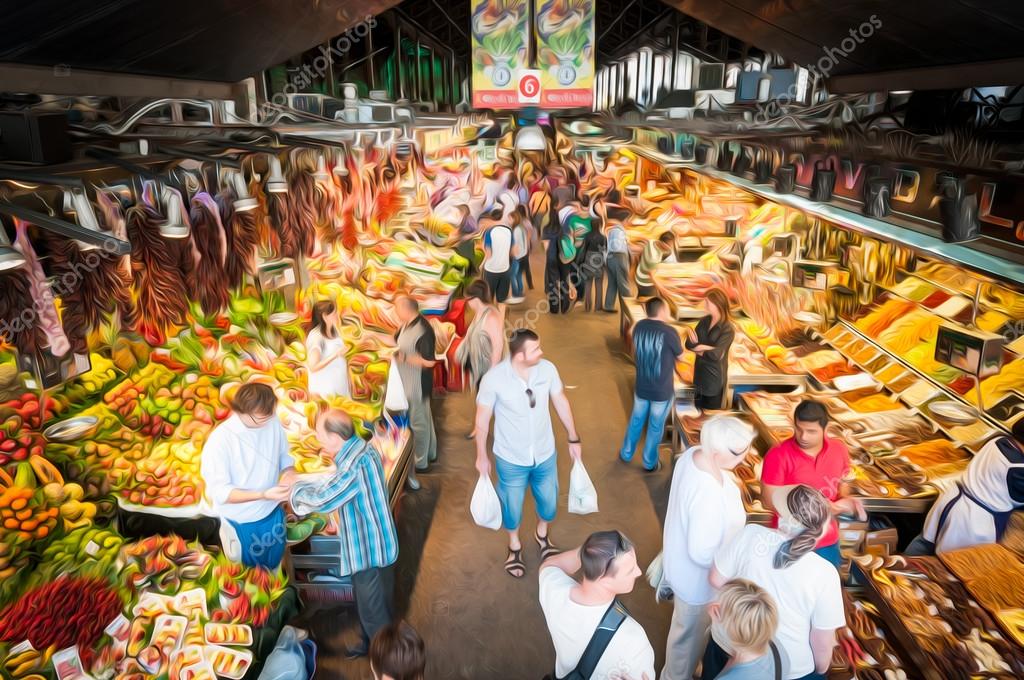 Boqueria grocery public market in Spain, Europe. Stock Editorial