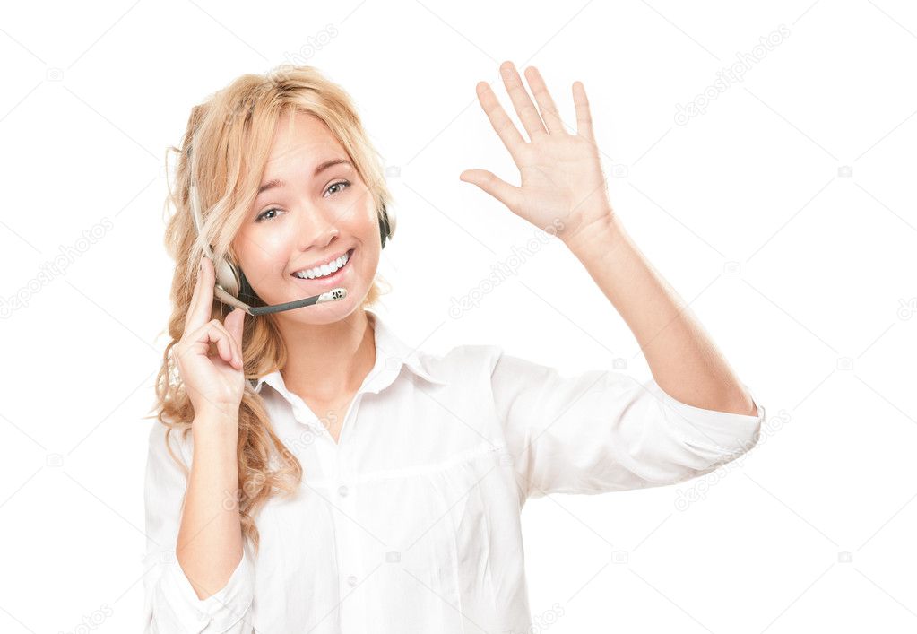 Customer service and call centre operator woman.