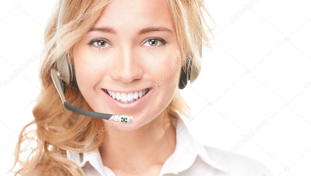 Customer service and call centre operator woman.