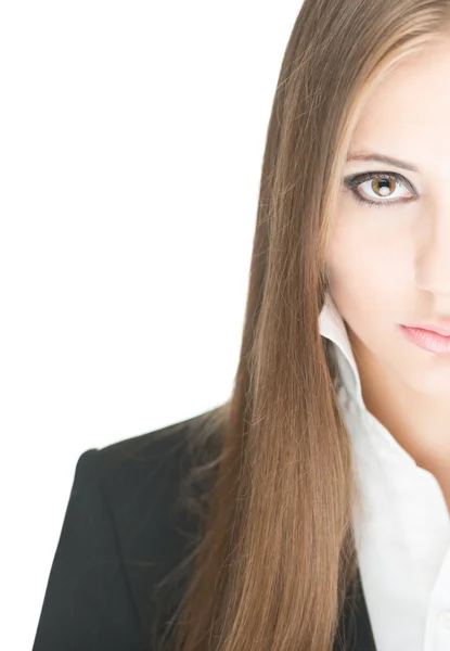 Jovem mulher elegante no fundo branco . — Fotografia de Stock