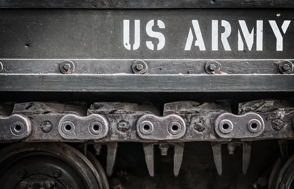 Lado do tanque close-up com texto exército dos EUA sobre ele . — Fotografia de Stock
