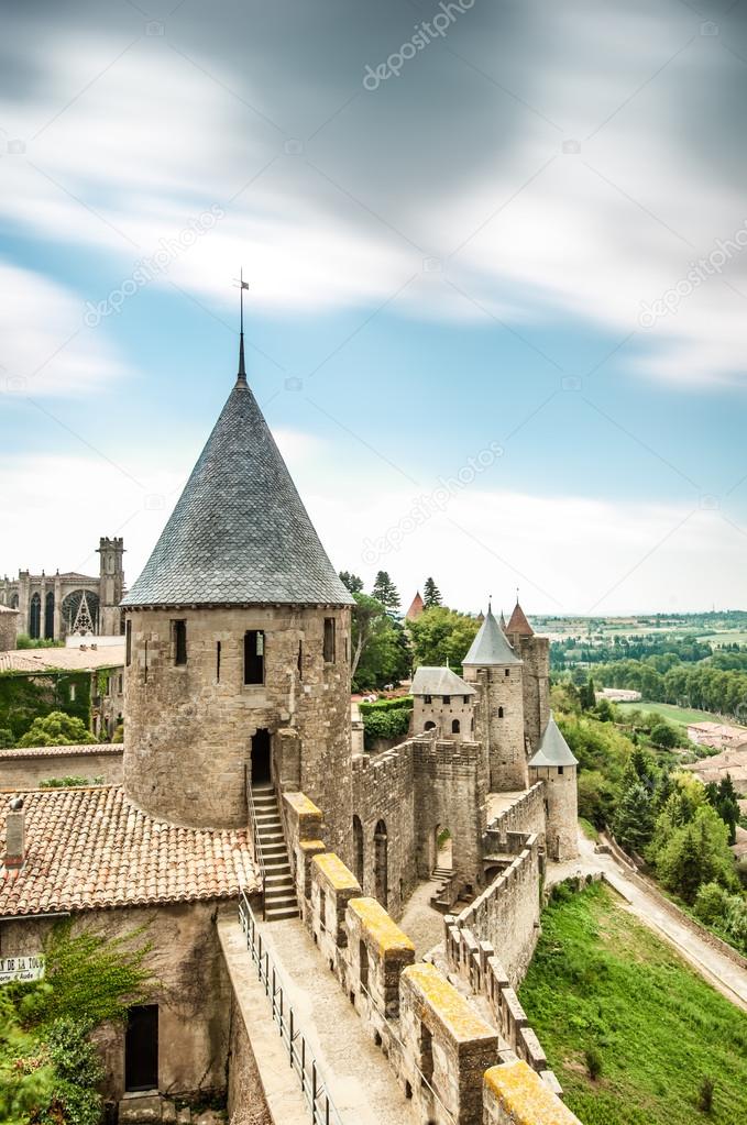 Scenic view of Carcassonne castle in France.