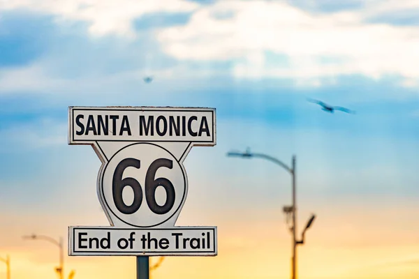 Koniec Szlaku Santa Monica Autostrada Chicago Los Angeles Kalifornii Zachód — Zdjęcie stockowe