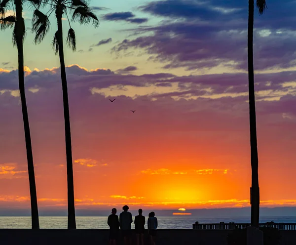 Folk Ved Solnedgang Strand Santa Monica Californien Usa Sol Hav Royaltyfrie stock-fotos