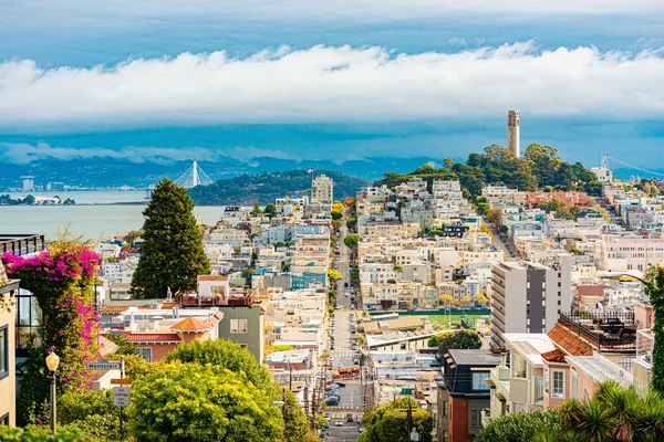 Vista Sulla Città San Francisco Con Coit Tower Cielo Blu — Foto Stock