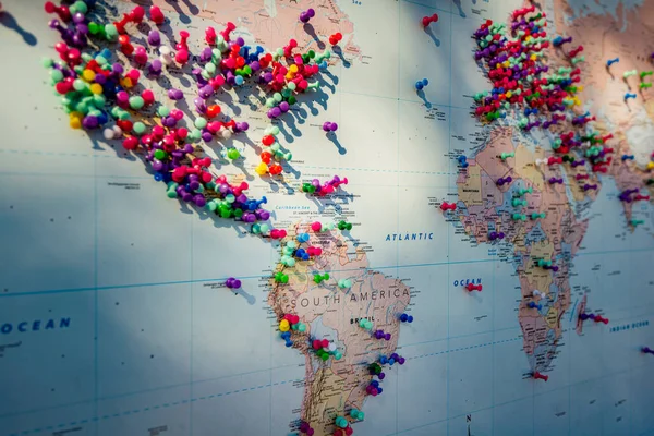 Mapa Del Mundo Con Muchos Empujones Diferentes Países Continentes Viajes — Foto de Stock