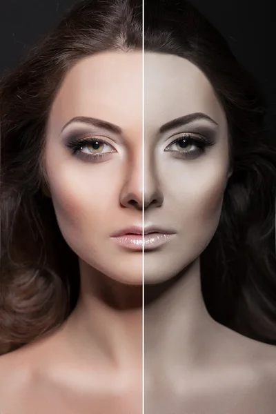 Koncepce krásy ženy před a po kontrast — Stock fotografie