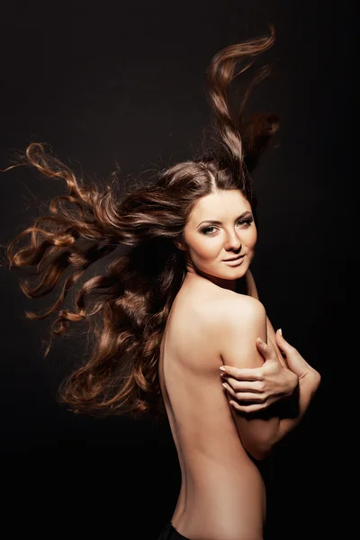 Fashion photo of beautiful nude woman with magnificent hair — Stock Photo, Image
