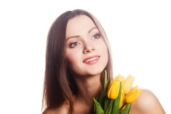Девушка с тюльпанами — стоковое фото