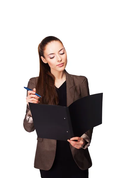 Young smiling business woman with folder — Stock Photo, Image