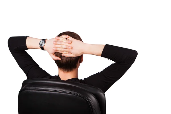 Rear view businessman with hands behind his head — Stock Photo, Image